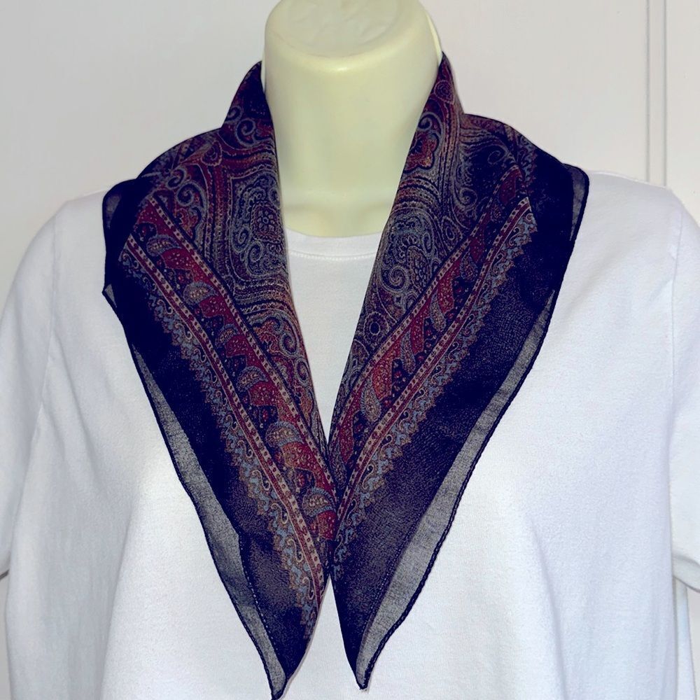 Vintage Liz Claiborne semi sheer polyester paisley print square scarf